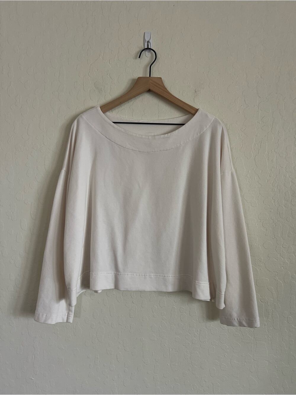 Bryn Walker Bamboo Button Back Boat Neck Long Sleeve Sweatshirt Large Ivory